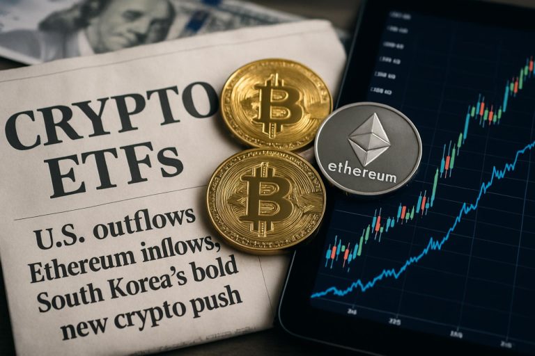 Krypto-ETF:er Skakar Världen: U.S. Utflöden, Ethereum Inflöden och Sydkoreas Djärva Nya Krypto-satsning
